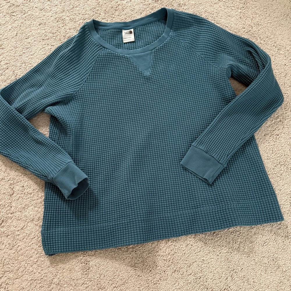 The North Face Chabot Waffle Knit Thermal LS Tee Shirt Top Crew Neck Blue - Picture 5 of 11